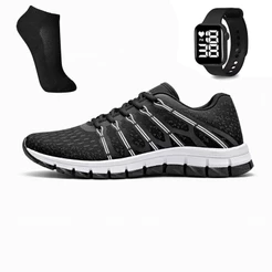Kit Tênis Esportivo Masculino Academia Caminhada Dia a Dia Trabalho Confortavel + Meia e Relogio