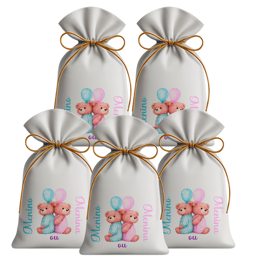 Kit 30 Saquinhos Sacolinhas Lembrancinha Festa Aniversário Tecido Personalizado Ursinhos Chá revelação