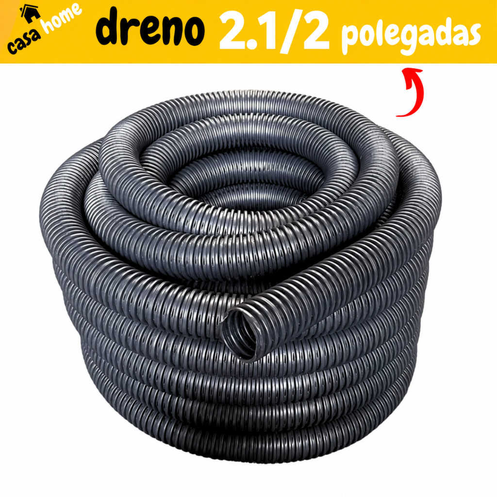 Tubo Duto PEAD Corrugado Dreno Perfurado 2.1/2 pol (65mm) Rolo 10/25 Metros para Construção Resistente