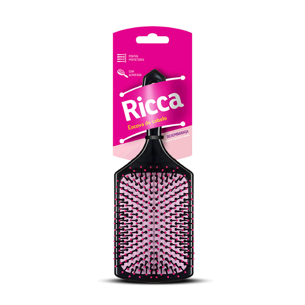Escova de Cabelo Raquete Almofadada Profissional Ricca