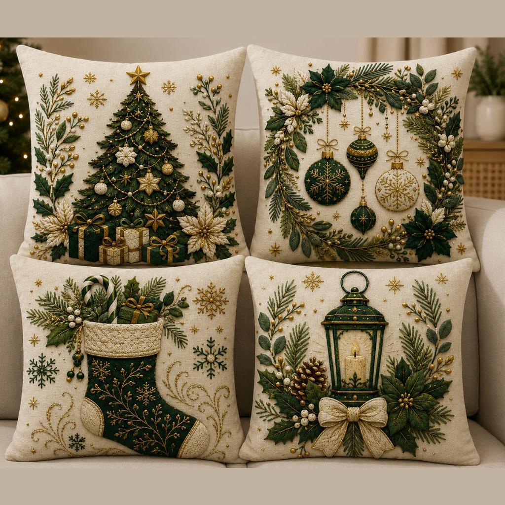 Kit 4 Capas Almofadas de Natal Decoração Natalina Promoção Envio Já Ziper Sofa Cama