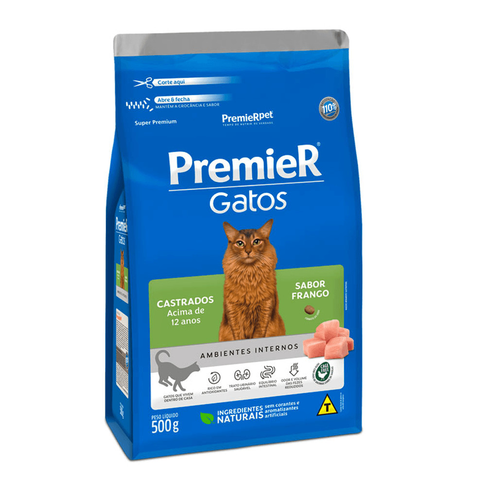 Ração PremieR Pet Gato Castrado Frango +12 Anos 500g