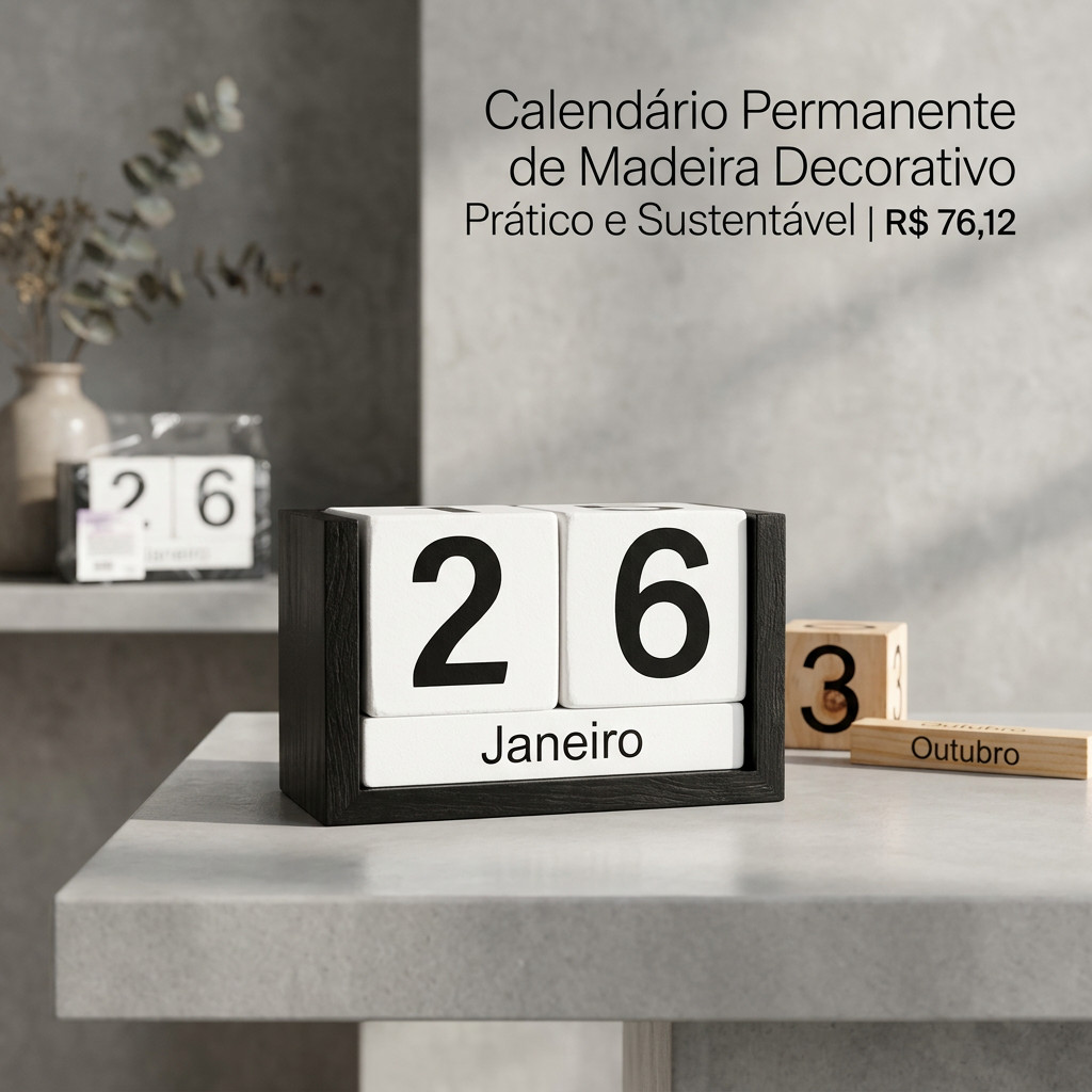 Calendário Permanente de Madeira Decorativo Prático e Sustentável R$76,12 em Oferta na Shopee