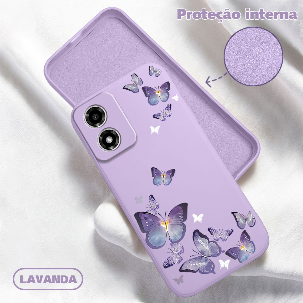 Capinha Borboleta Para Motorola Moto G04 G04S E14 Capa Macia Silicone Aveludada
