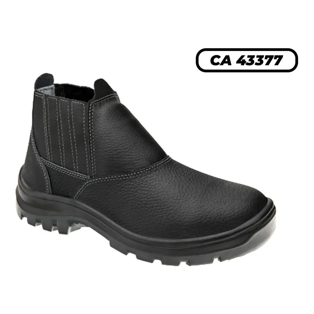 Bota Botina Segurança Marluvas Vulcaflex Bico PVC CA 43377 Elástico Trabalho Obra Pedreiro Couro EPI