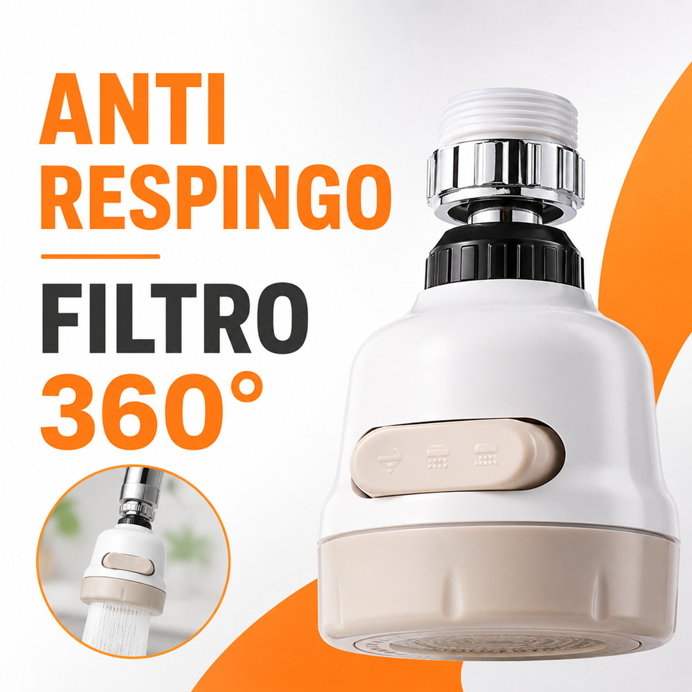 Bico Arejador Anti Respingo/Filtro com Rotação 360° para Economia de Água em Torneira