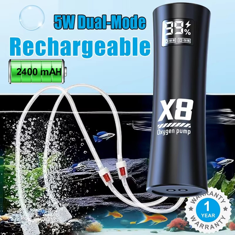 Bomba de oxigênio para tanque de peixes de aquário, bateria de lítio usb, portátil, pesca, mudo, 2400ma Vendido(s) 