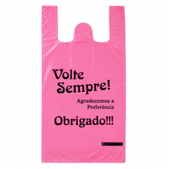 Sacola Plástica Rosa 38x50 Reforçada Estampa Volte Sempre – Pacote com 100 Unidades