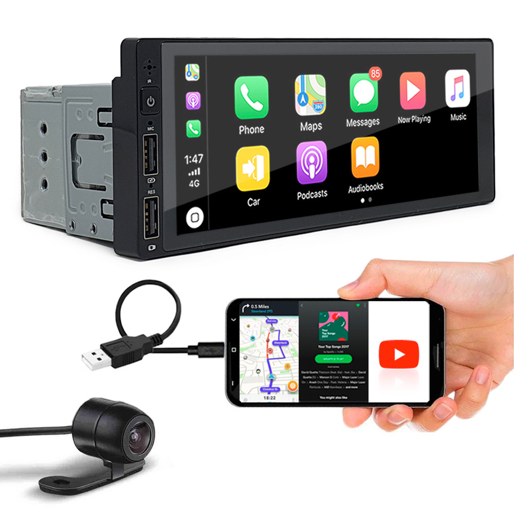 Kit Multimídia 1 Din + Câmera Ré Palio G4 2008 2009 2010 2011 2012 Bluetooth Espelhamento Carplay Car Play