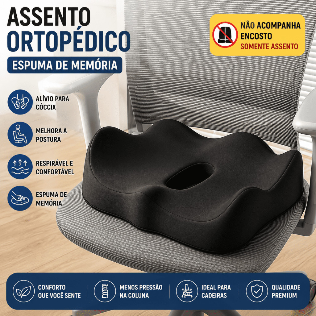 Almofada para Cadeira de Escritório com Espuma de Memória e Apoio para Lombar Assento Acolchoado Vendido(s) - Variação: