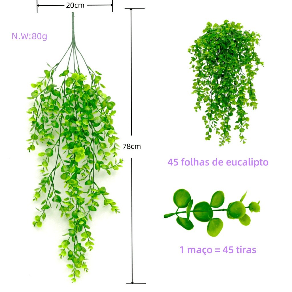 45pcs Folhas artificiais de eucalipto para decoração de parede 78 cm Vendido(s) - Variação: