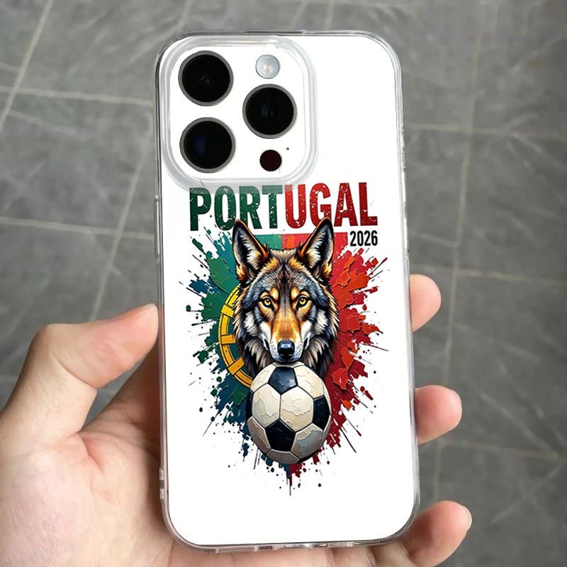 Lobo de Futebol Portugal 2026 Capa transparente para celular com estampa Compatível com todos os modelos de iPhone