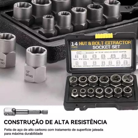 Kit De Extração De Parafuso E Porca De Impacto 14 Peças Lug 3/8 Polegadas Kit Removedor Aço De Ferramen - Variação: