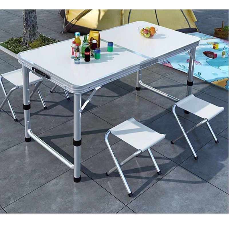 Mesa Dobrável Maleta Alumínio 120*60cm E 4 Banqueta Portátil mall inline badgeMesa 1,20m Vira Com Alça Resistente Oferta