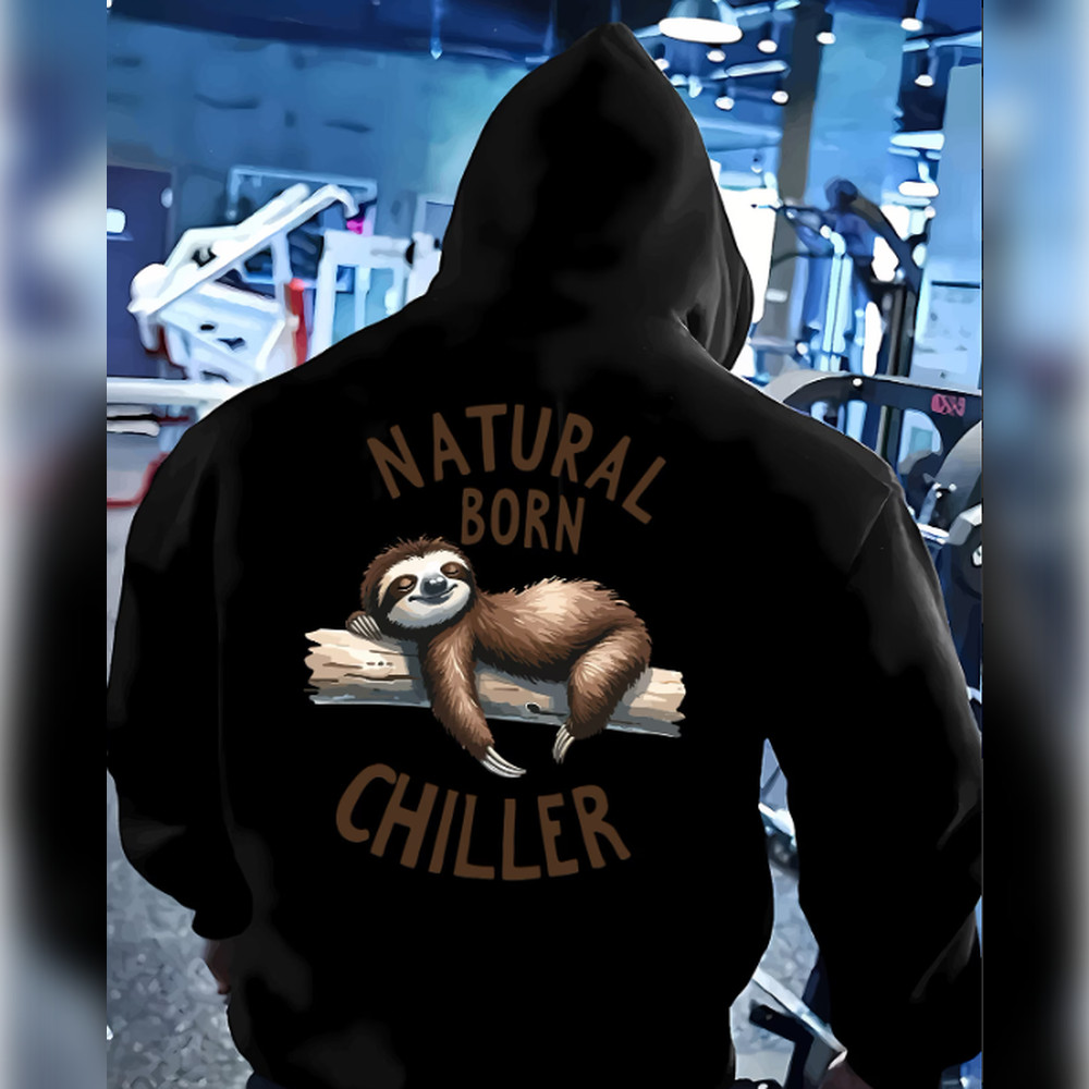 Moletom com Capuz Estampa de Preguiça Masculino - Design "Born Chillers" Sloth, Suéter MarrREF-5463