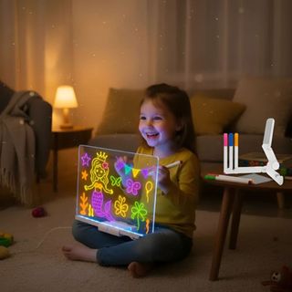 Kit 2 Lousas Mágicas Infantis LED com Canetas e Desenhos Lousa Mágica Infantil Caneta Colorida Desenho Branco Brinquedo