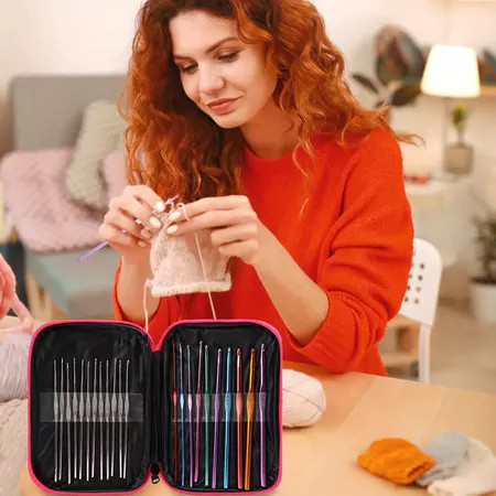 kit 22 peças De Ferramentas De Agulhas colorido Crochê de Tricô Alumínio para Fio Ponto Cruz Manual  14 peças (sem caixa