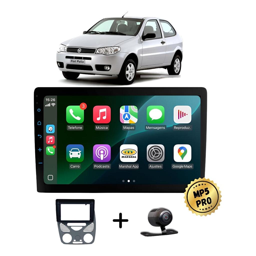 Kit Multimidia Mp5 Pro+ 9' Palio G2 2002 2003 2004 2005 2006 até 2014, Painel Antigo, Sem Ar, Cinza