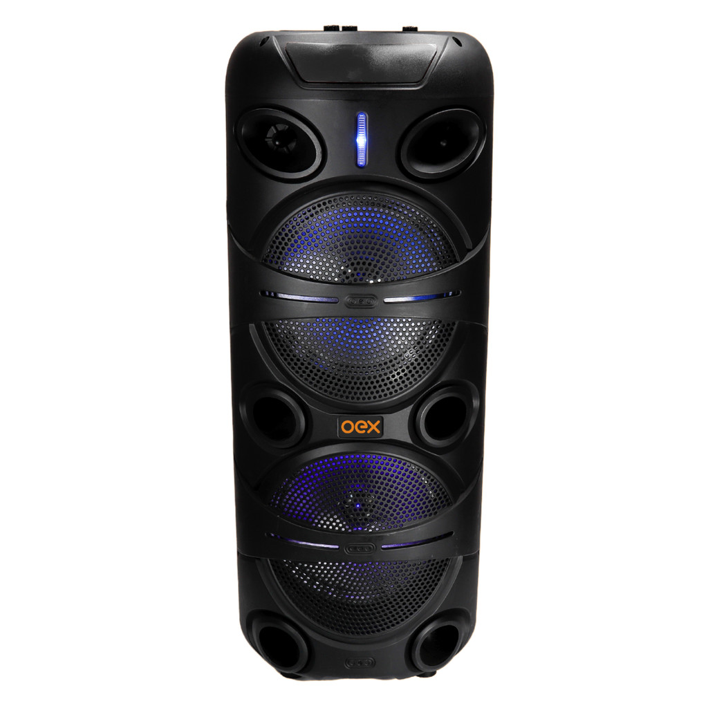 Caixa De Som Oex Tower 180W Alta Potência Bluetooth TWS USB Microfone Bateria 4000mAh Com Controle