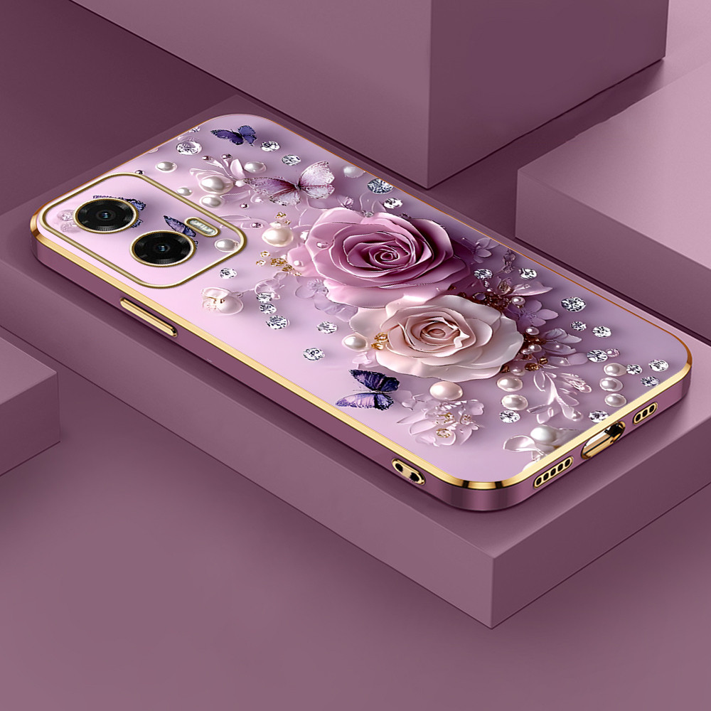 Capinha Para Motorola Moto G35 5G Capa De Brilho Flors Case DD 2180