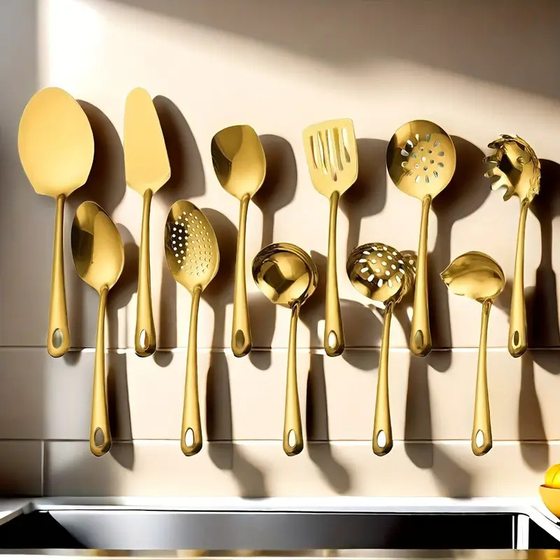 11peças Conjunto de Utensílios de Cozinha em Aço Inoxidável Banhado a Ouro mil+ Vendido(s) - Variação: