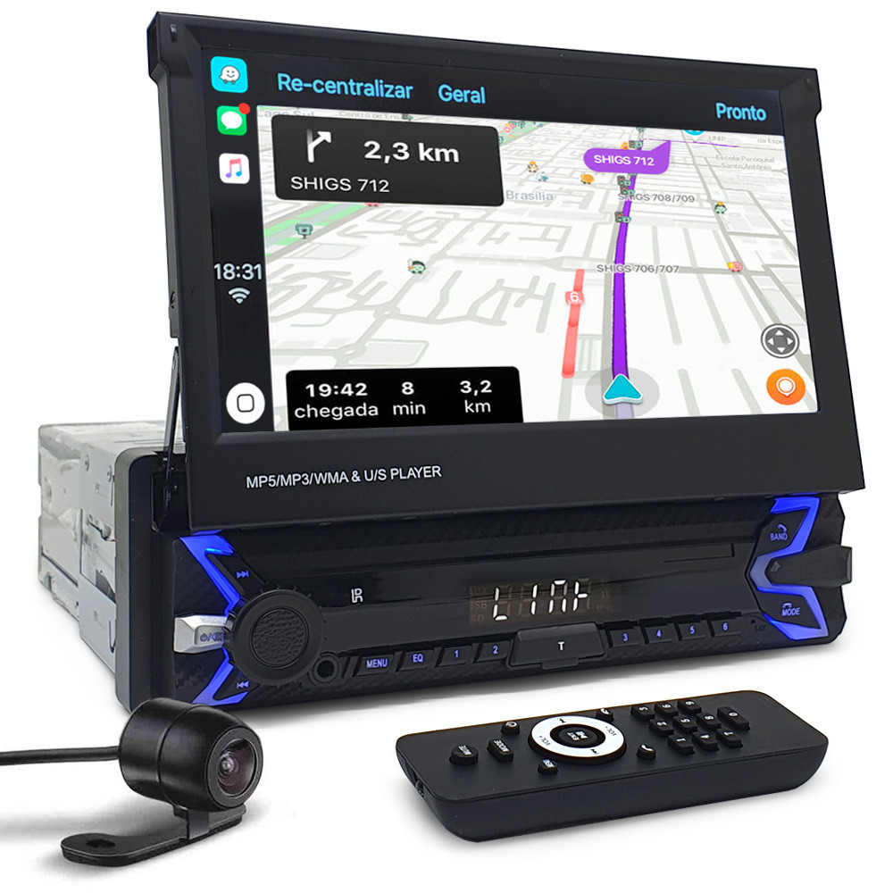 Kit Multimídia Tela Retrátil + Câmera Ré Palio G3 2004 2005 2006 2007 2008 2009 Bluetooth Espelhamento