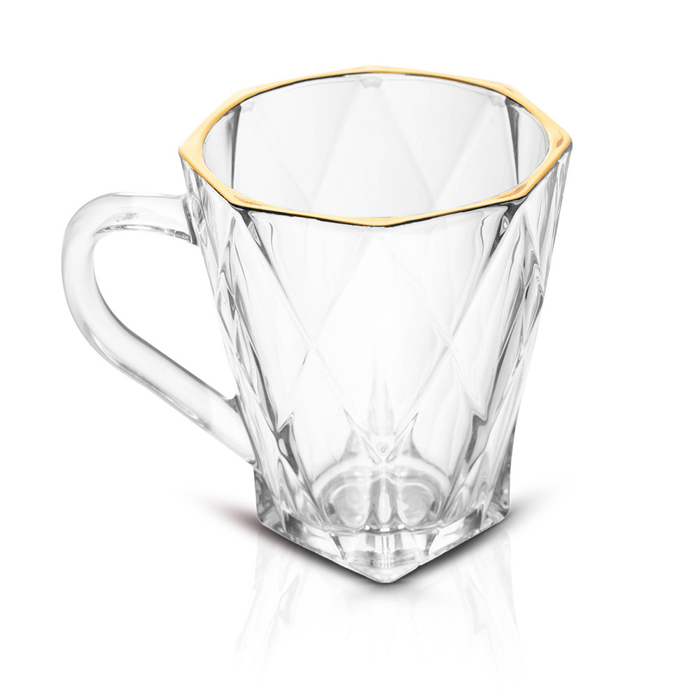Jogo de Canecas de Café de Vidro Diamond Fio de Ouro 180ml - Lyor
