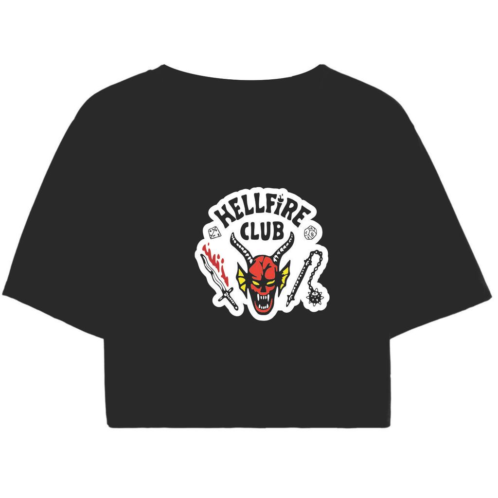 Cropped Feminino Preto Tumblr blogueira Hellfire Club Da Série Stranger Things 4 feminina manga curta