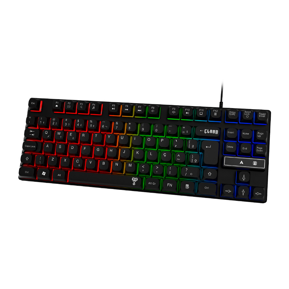 Teclado Gamer 80% Clanm Rift Membrana LED Rainbow ABNT2 USB 88 Teclas Multimidia Numerico Preto