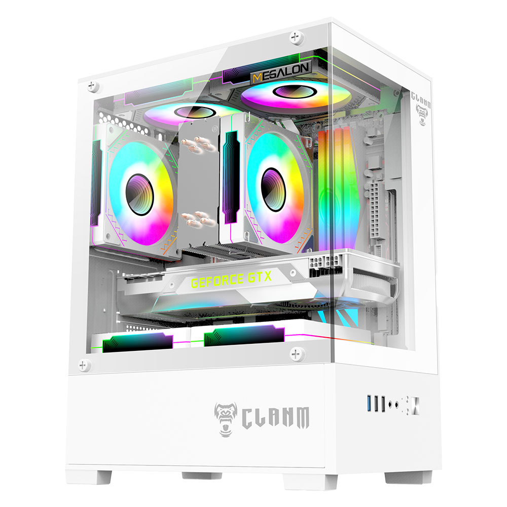 Gabinete Gamer Clanm Megalon Mini Vidro Temperado Aco SPCC mini-ITX, mATX Branco