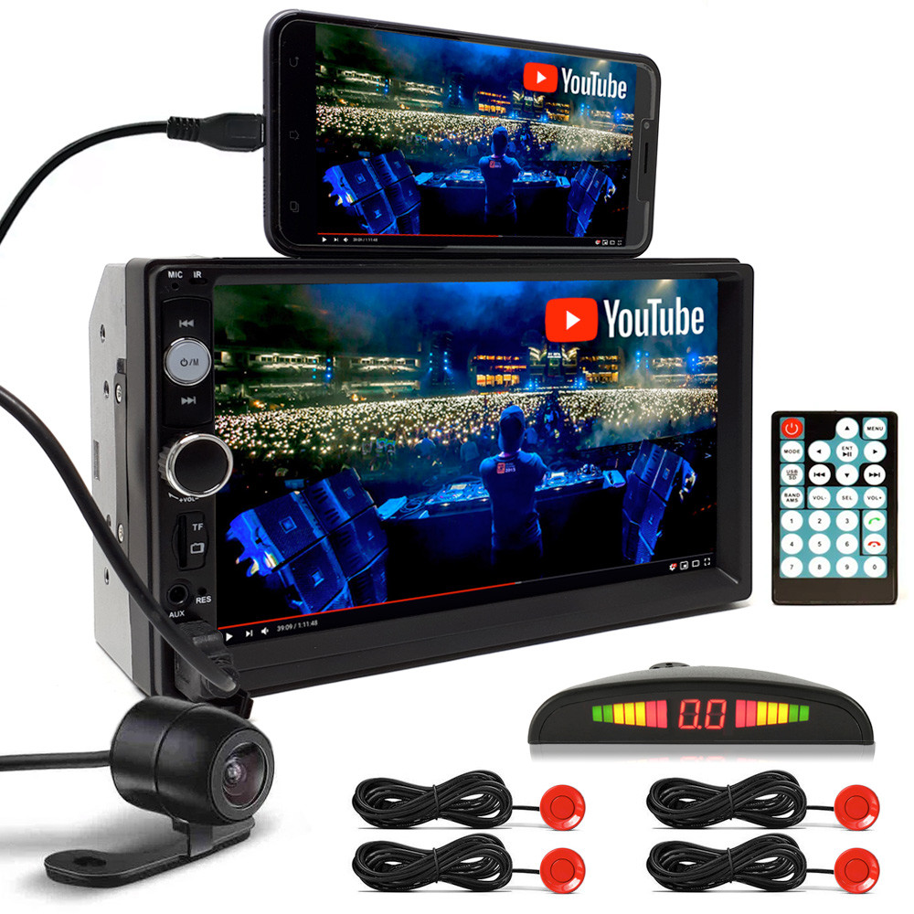 Kit Multimídia MP5 + Câmera Ré + Sensor Ré Vermelho Corolla 2013 2014 2015 2016 2017 Espelhamento