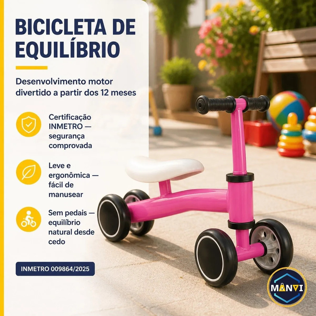 Bicicleta Equilíbrio Infantil Sem Pedal Balance Bike 4 Rodas Presente Criança Menino Menina