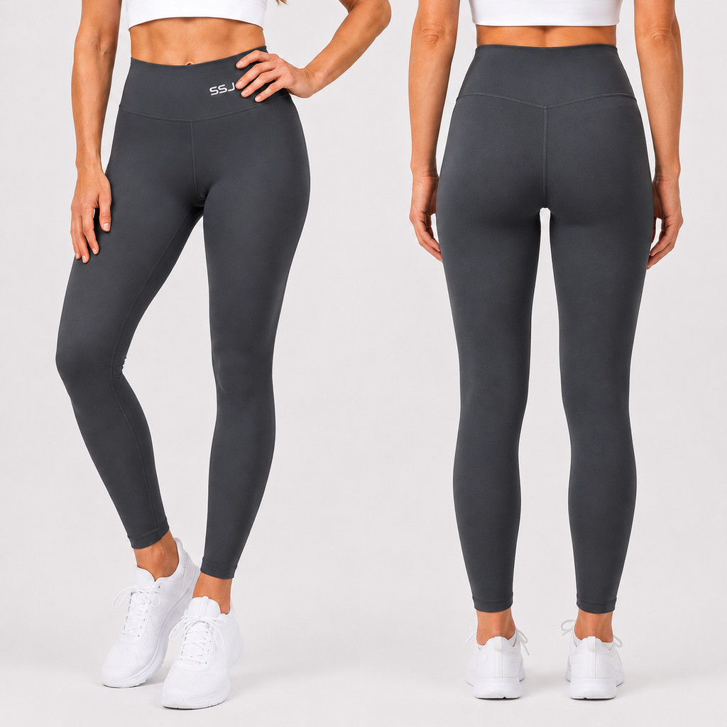 Calça Legging Fitness Feminina SSJ Poliamida Premium Cintura Alta Zero Transparência Chumbo Academia Compressão Treino