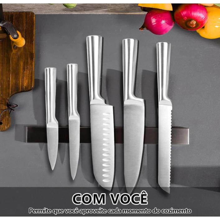 Conjunto 5 Peças Facas de Cozinha em Aço Inox, Tamanho Grande, Kit Completo para Corte de Carnes e Legumes com cupom 
