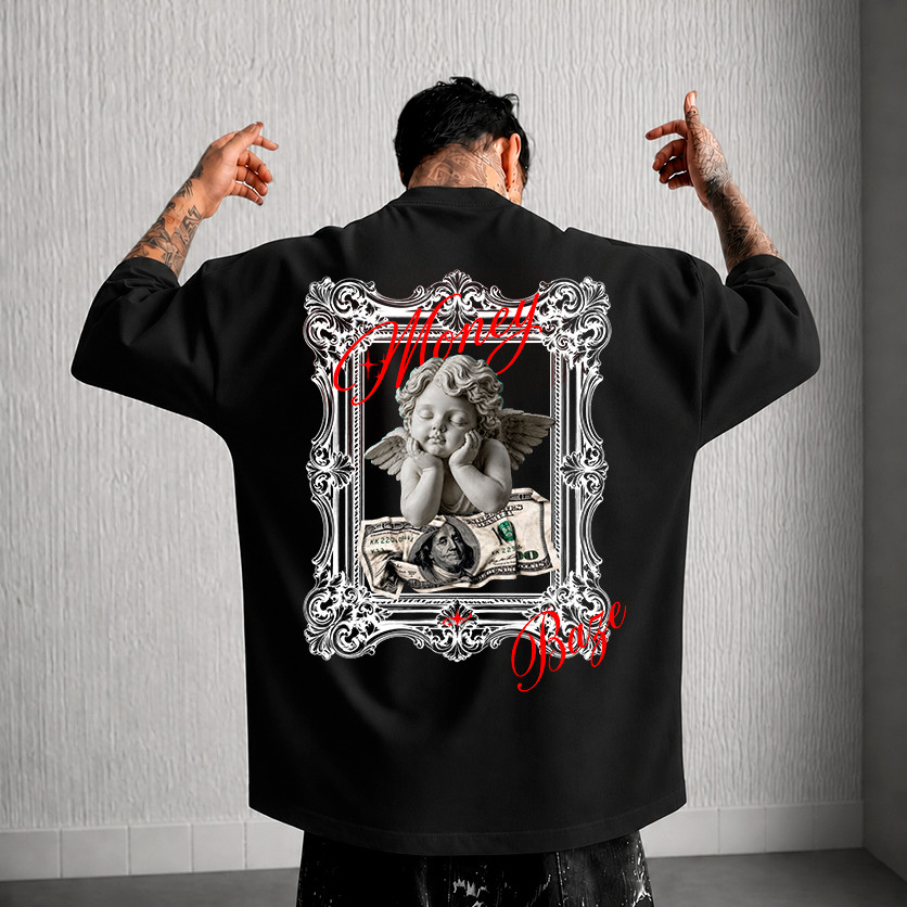 Camiseta Oversized Anime StreetWear Money Angel Anjo Camisa Unissex 100% Algodão Premium