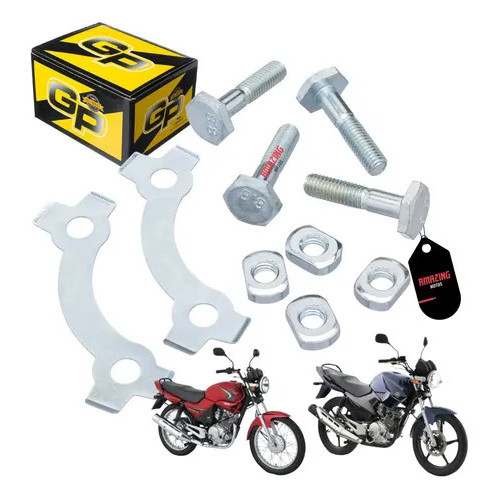 Kit Parafuso Coroa GP7 YBR 125 Com Porca Trava 10 Peças Fixação Transmissão Moto