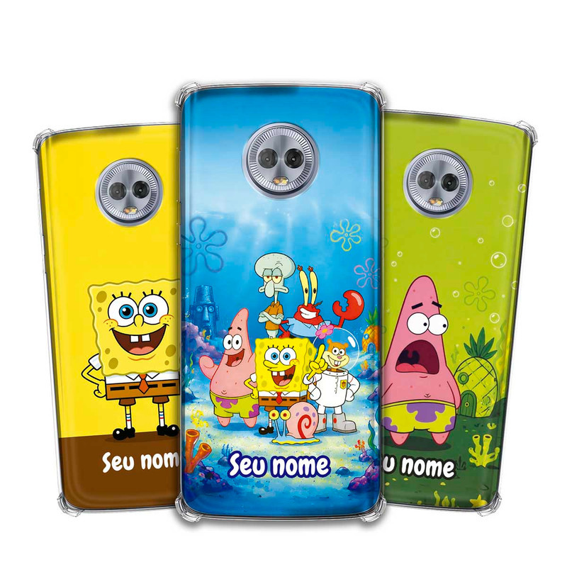Capa Capinha - Motorola Moto G6 Plus - Bob Esponja Patrick e Fenda do Biquini Desenho Personalizada