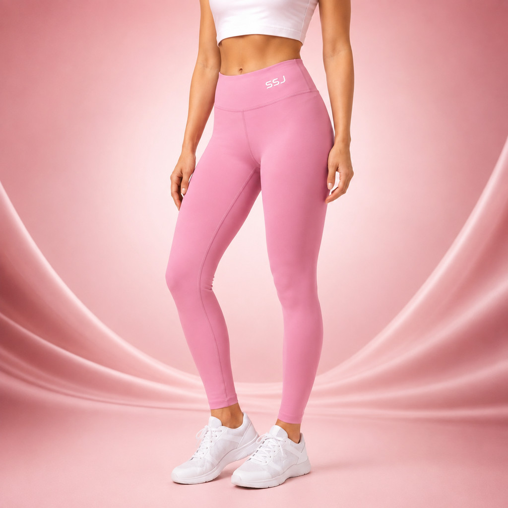 Calça Legging Fitness Feminina SSJ Poliamida Premium Cintura Alta Zero Transparência Rosa Chicletes Academia Compressão