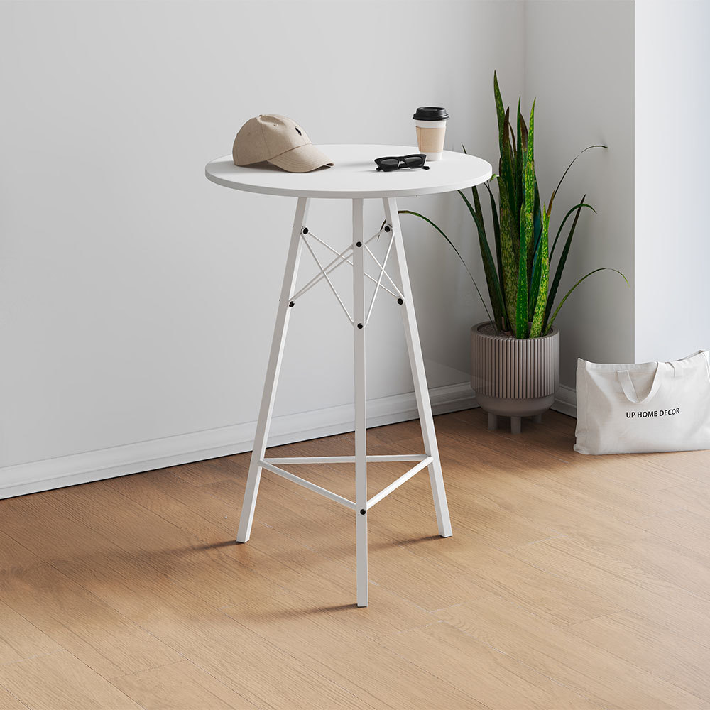 Mesa Bistrô Redonda Estrutura em Ferro Branco com Tampo Branco