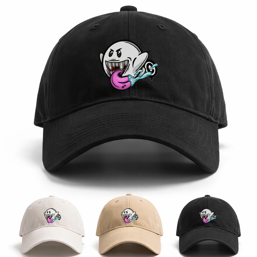 Boné Snapback Boo Mario Pink Tongue Geek Confortavel Verao Nintendo Gamer Marrom Unissex Oferta Verão Ajustável