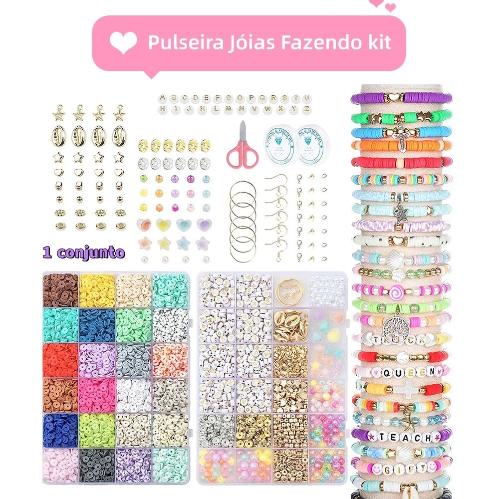 Conjunto de Material de pulseira, incluindo 5,924 contas de 24 cores, muito adequado para fazer pulseiras, colares e cor
