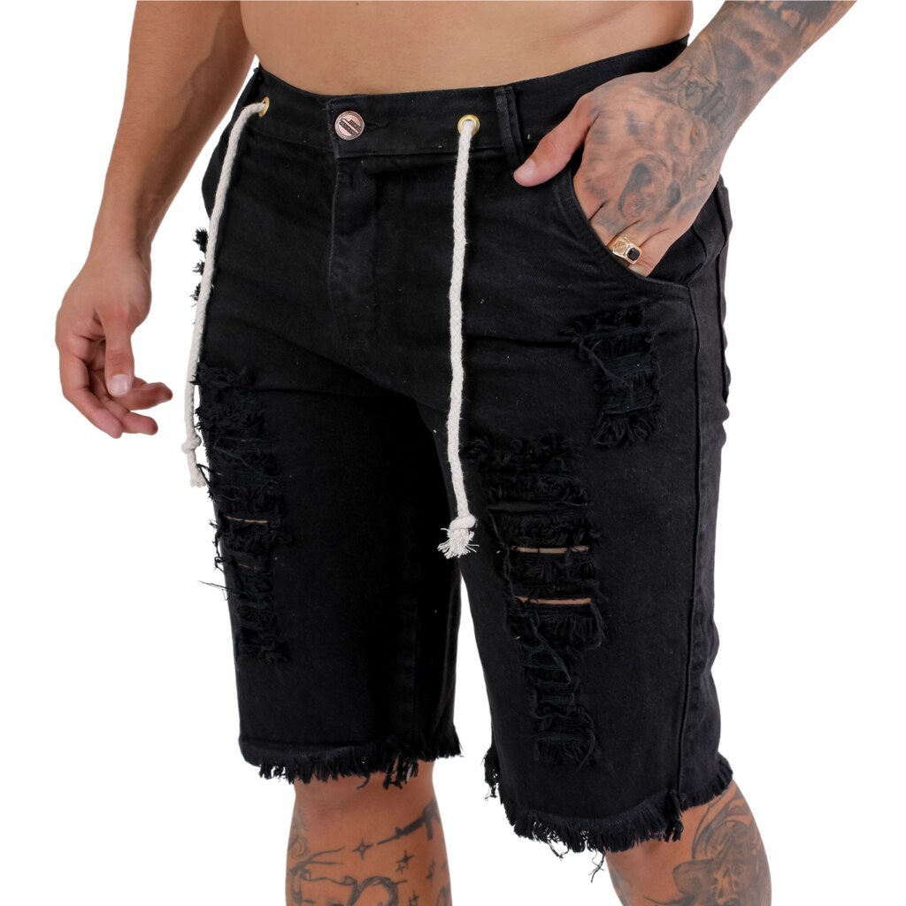 Bermuda Masculina Jeans Cor Preta,Savane Jeans