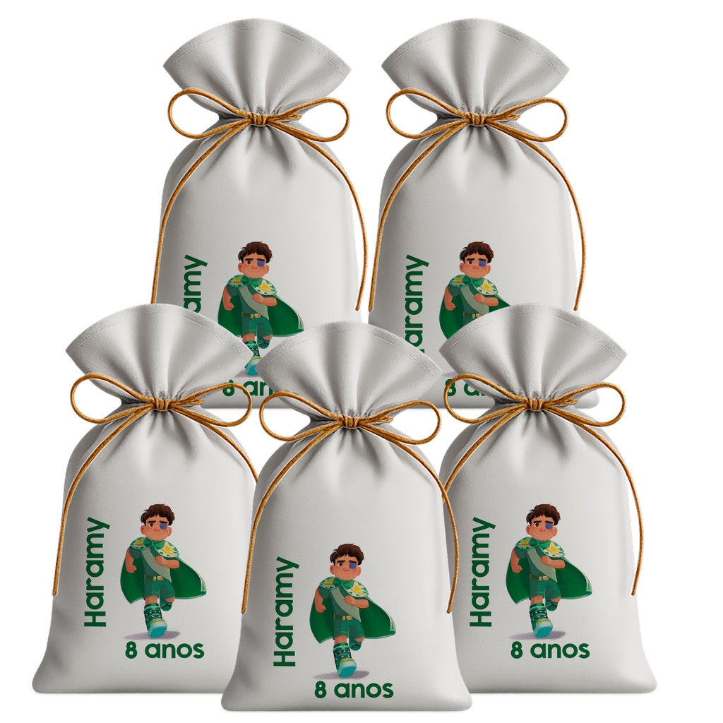 Kit 15 Saquinhos Sacolinhas Lembrancinha Festa Aniversário Tecido Personalizado Elio verde