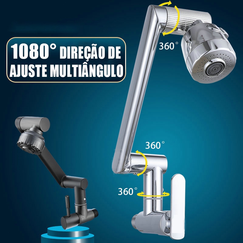 Torneira De Braço Robótico para Cozinha e Banheiro de parede 1080° rotativa - Preto