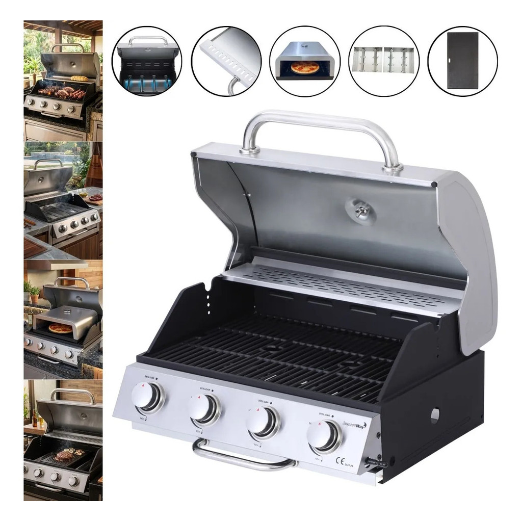 Imagem Churrasqueira À Gás Embutir 3x1 Forno Pizza Chapa Defumador - IWCG022 Importway IWCG022