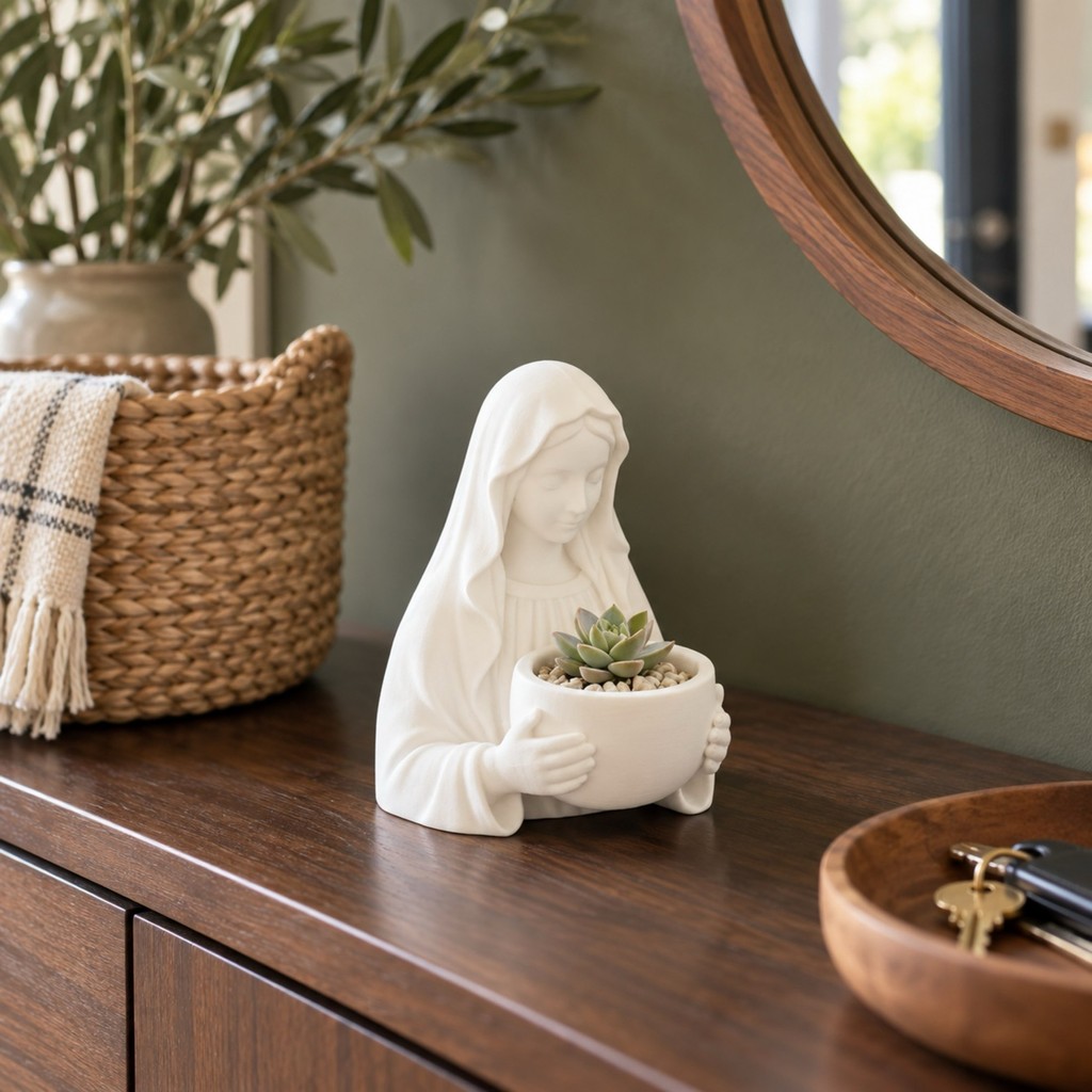 Estátua Decorativa Nossa Senhora Vaso para Planta