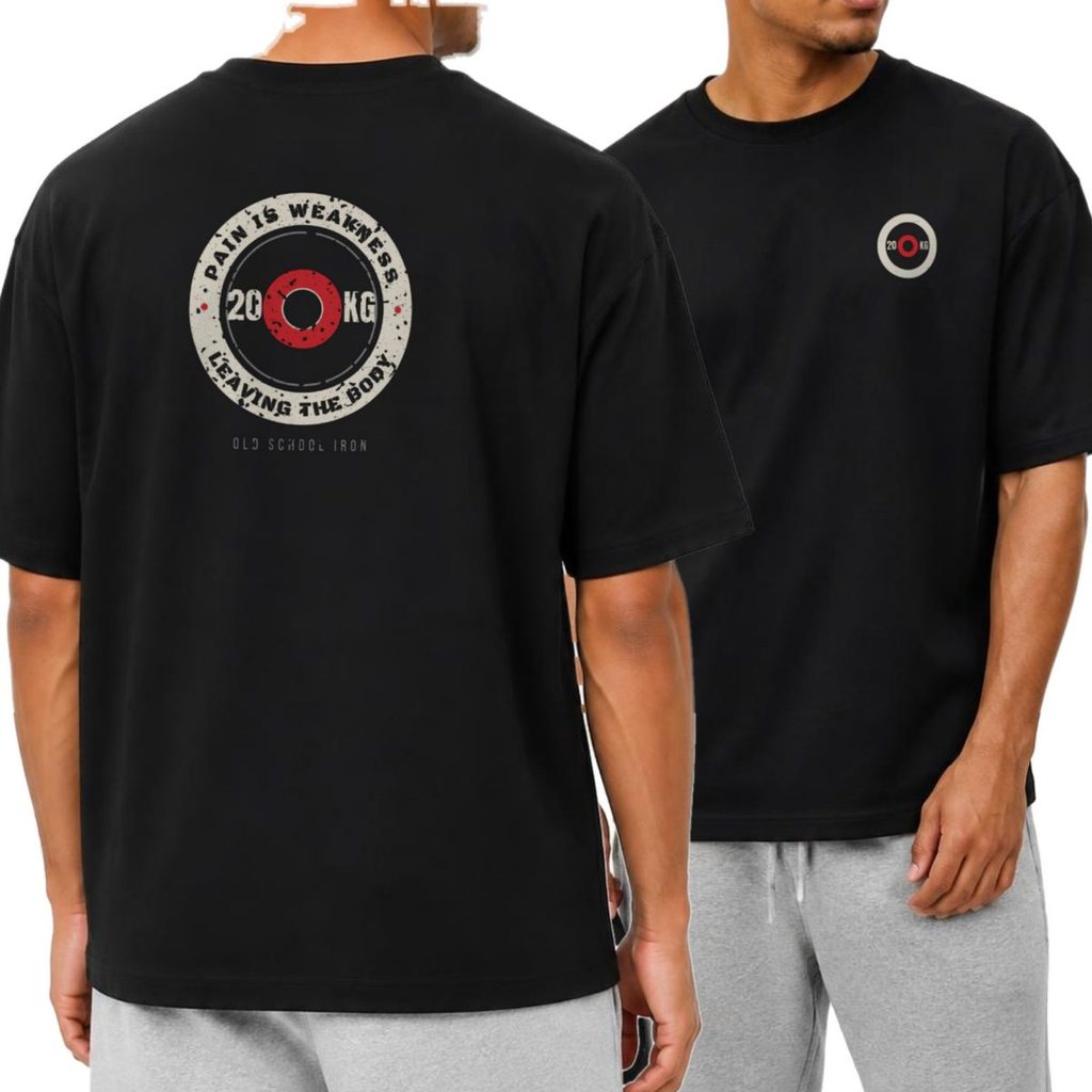 Camiseta Oversized Academia Treino Pain Is Weakness Plate Streetwear Unissex Masculina Feminina Estampada Costas