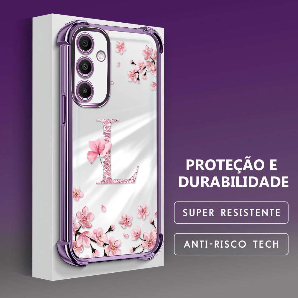 Capinha Personalizada Flores Letra Para Samsung Galaxy A16 4G 5G Anti Impacto Transparente Capa Macia Case SJ 1348