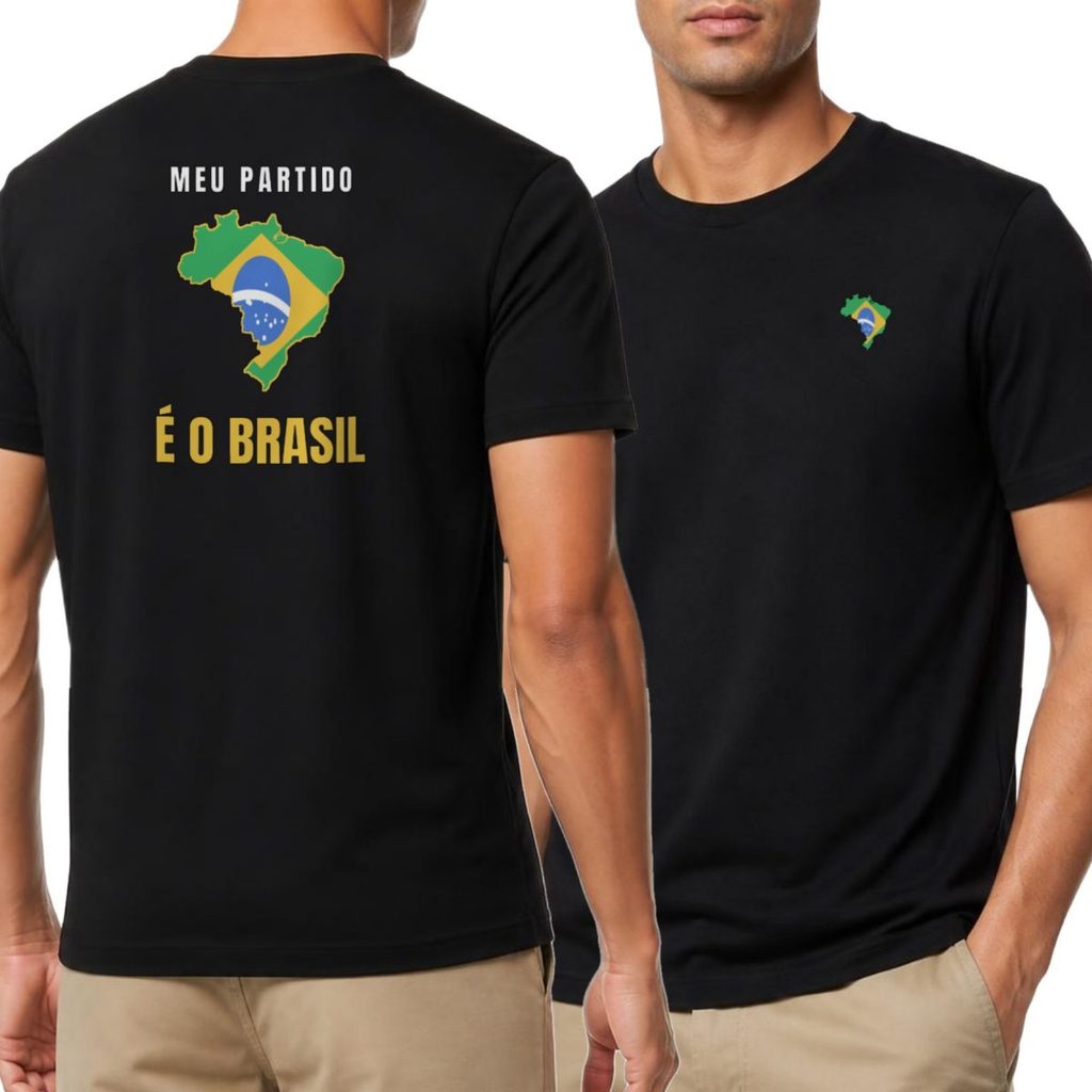 Camiseta Patriota Brasil Meu Partido é o Brasil Algodão Unissex Masculina Feminina Estampada Costas Presente