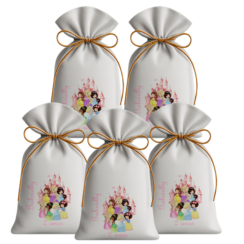 Kit 30 Saquinhos Sacolinhas Lembrancinha Festa Aniversário Tecido Personalizado Princesas Disney Aquarela